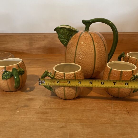 The Haldon Group Cantaloupe Pitcher & 4 Cups Made In Italy Hand Painted - Picture 8 of 8